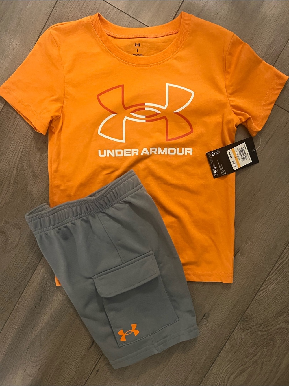 Under Armour Orange Graphic Tee with Gray Athletic Shorts